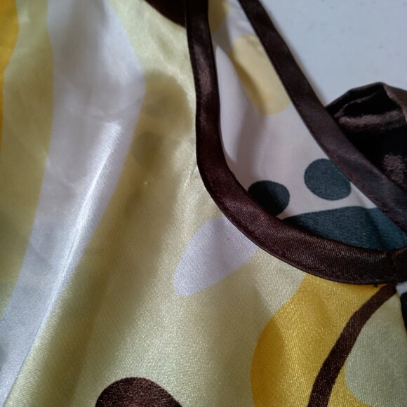Vintage Y2K Antilia Femme Shirt Medium Sleeveless Yellow Brown Satin Bling Ties - Picture 12 of 16